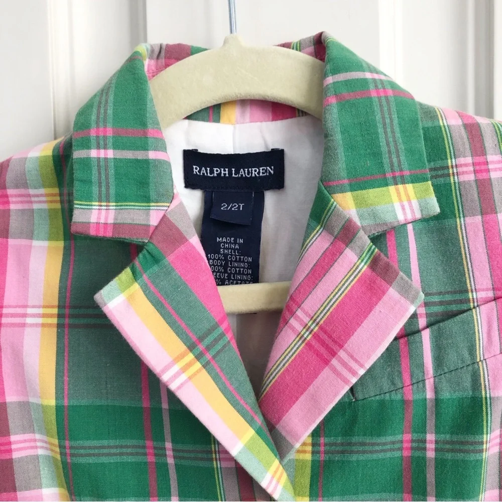 Ralph Lauren | Pink & Green Plaid Blazer Girls 2T